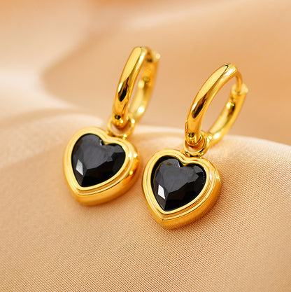 1 Pair Sweet Heart Shape Copper Inlay Rhinestones Drop Earrings