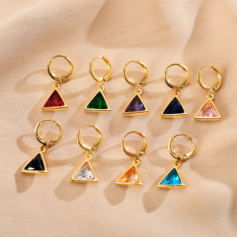 1 Pair Casual Elegant Simple Style Triangle Inlay Copper Zircon 18K Gold Plated Drop Earrings