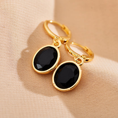 1 Pair Retro Oval Copper Inlay Zircon Drop Earrings