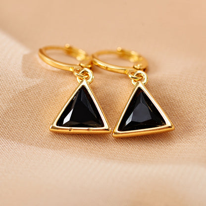 1 Pair Retro Triangle Copper Inlay Zircon Drop Earrings