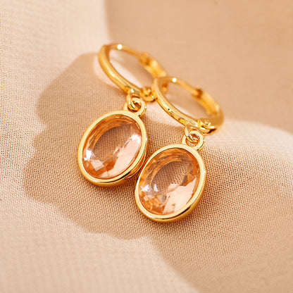 1 Pair Retro Oval Copper Inlay Zircon Drop Earrings