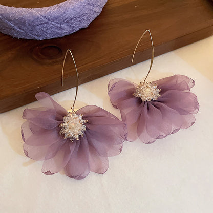 Sweet Flower Alloy Inlay Artificial Pearls Rhinestones Women's Drop Earrings