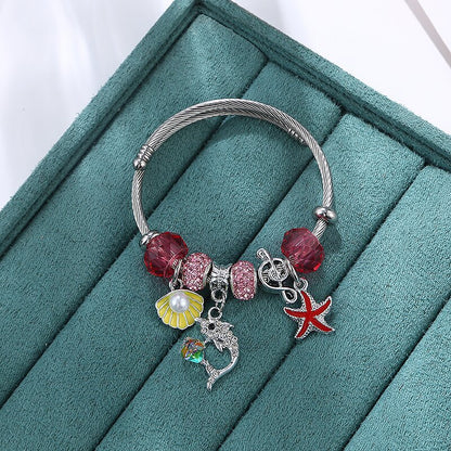 Cartoon Style Shell Stainless Steel Rhinestone Cuff Bracelets