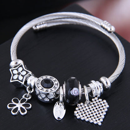 Vacation Heart Shape Alloy Plating Inlay Rhinestones Cuff Bracelets