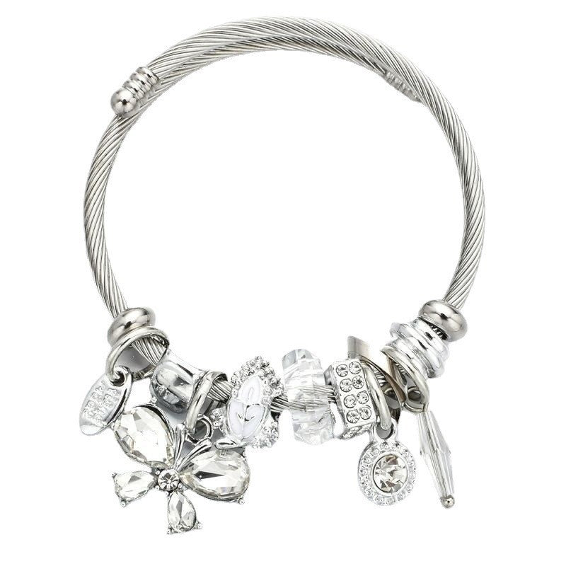 Fairy Style Animal Stainless Steel Plating Inlay Artificial Crystal Cuff Bracelets