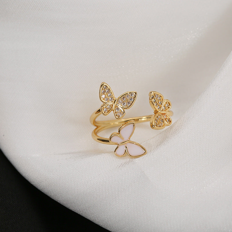 Sweet Butterfly Copper Plating Inlay Zircon Open Ring