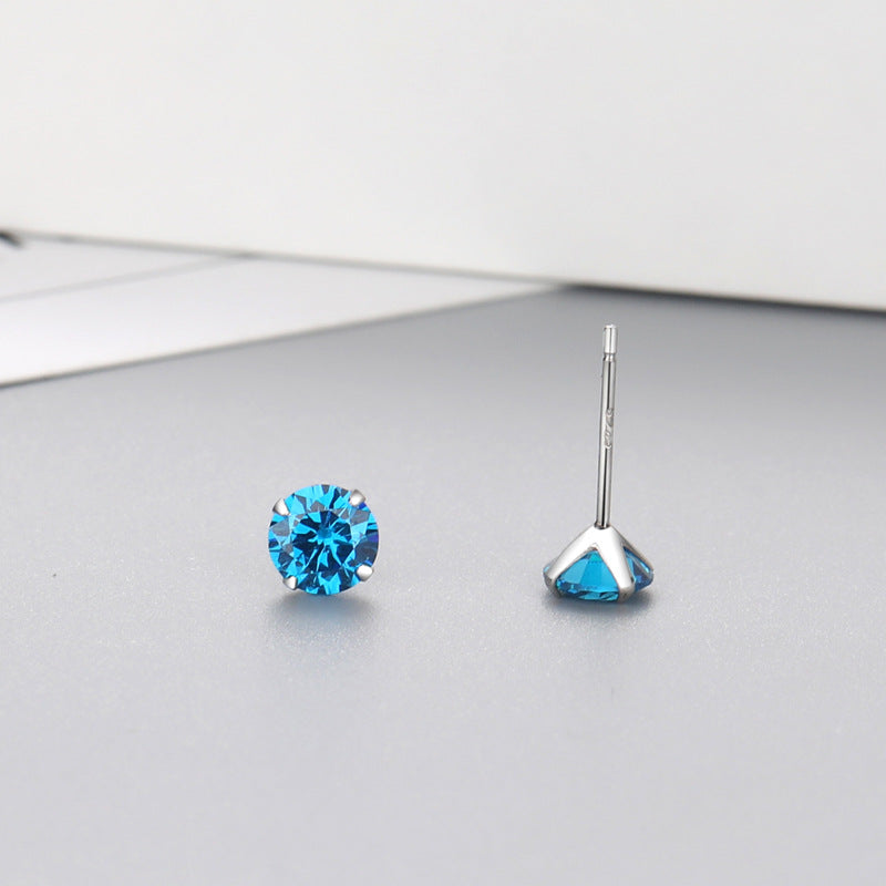 Simple Style Geometric Sterling Silver Zircon Ear Studs 1 Pair