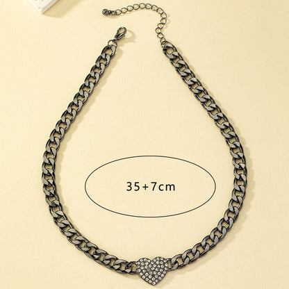 Hip-hop Retro Punk Heart Shape Alloy Inlay Rhinestones Women's Pendant Necklace