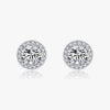 1 Pair Elegant Round Sterling Silver Plating Inlay Zircon Rhodium Plated Ear Studs