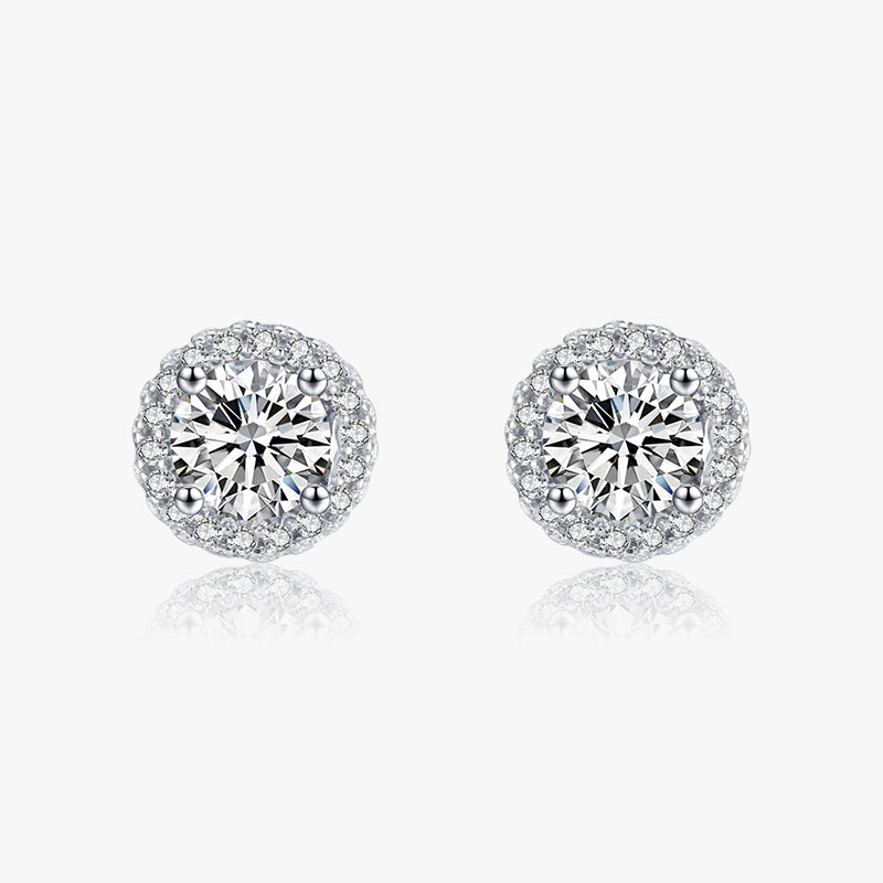 1 Pair Elegant Round Sterling Silver Plating Inlay Zircon Rhodium Plated Ear Studs