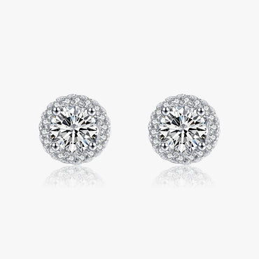 1 Pair Elegant Round Sterling Silver Plating Inlay Zircon Rhodium Plated Ear Studs