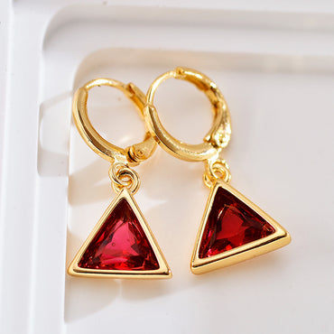 1 Pair Retro Triangle Copper Inlay Zircon Drop Earrings