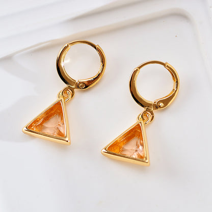 1 Pair Retro Triangle Copper Inlay Zircon Drop Earrings