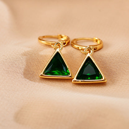 1 Pair Retro Triangle Copper Inlay Zircon Drop Earrings