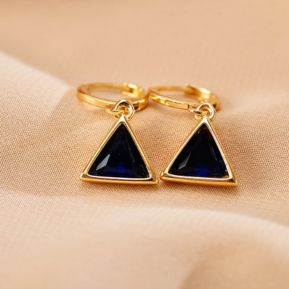 1 Pair Retro Triangle Copper Inlay Zircon Drop Earrings