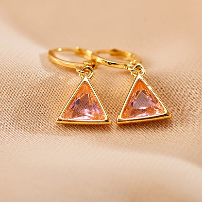 1 Pair Retro Triangle Copper Inlay Zircon Drop Earrings