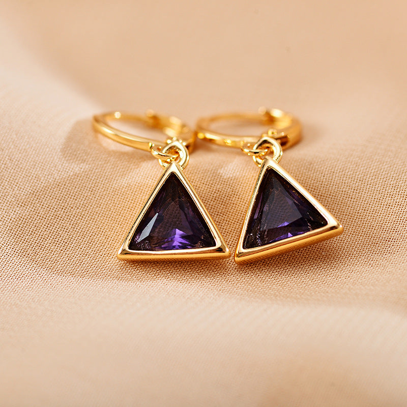 1 Pair Casual Elegant Simple Style Triangle Inlay Copper Zircon 18K Gold Plated Drop Earrings