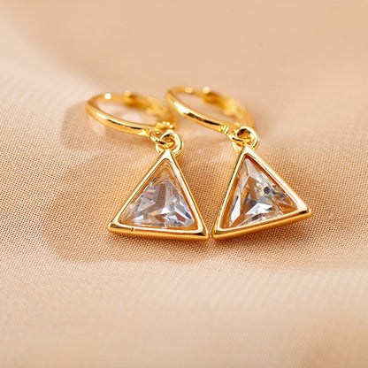 1 Pair Casual Elegant Simple Style Triangle Inlay Copper Zircon 18K Gold Plated Drop Earrings