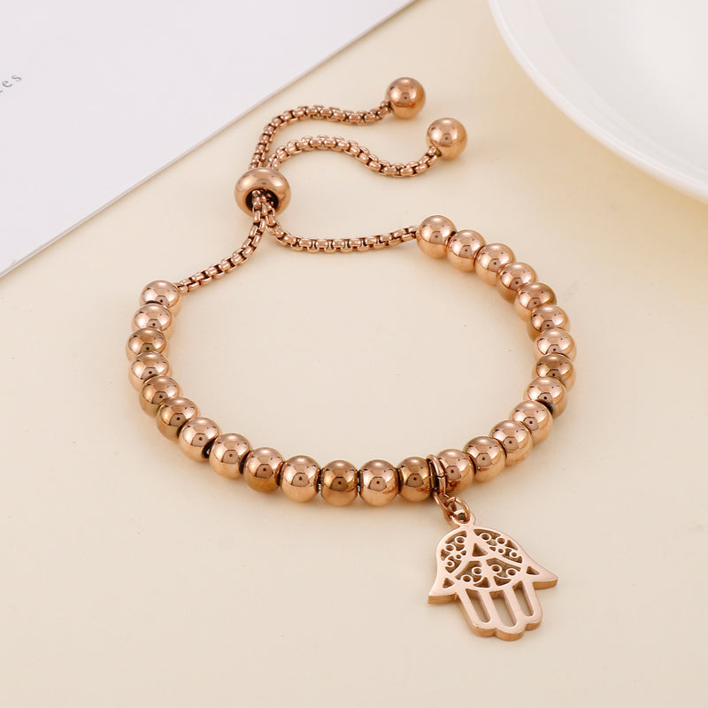 Elegant Palm Stainless Steel Beaded 18k Gold Plated Bracelets