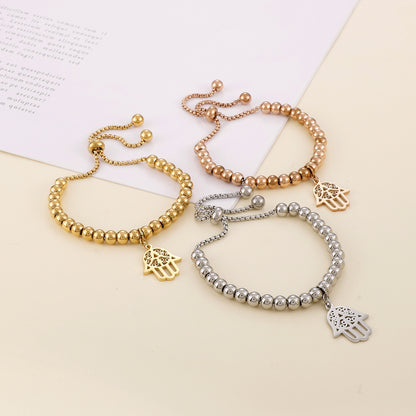 Elegant Palm Stainless Steel Beaded 18k Gold Plated Bracelets