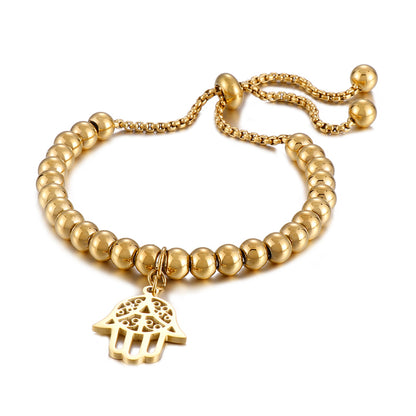 Elegant Palm Stainless Steel Beaded 18k Gold Plated Bracelets