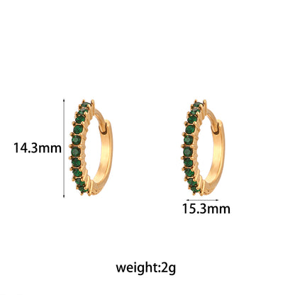 1 Pair Modern Style Round Stainless Steel Plating Inlay Zircon 18k Gold Plated Hoop Earrings