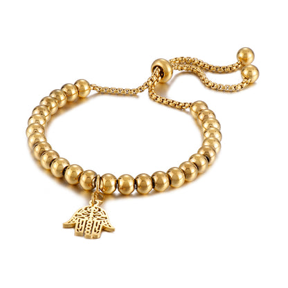 Elegant Palm Stainless Steel Beaded 18k Gold Plated Bracelets