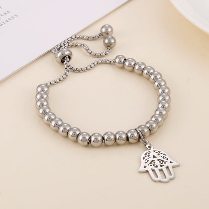 Elegant Palm Stainless Steel Beaded 18k Gold Plated Bracelets