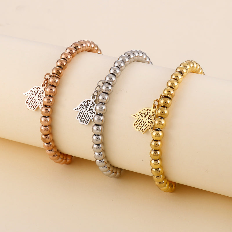 Elegant Palm Stainless Steel Beaded 18k Gold Plated Bracelets