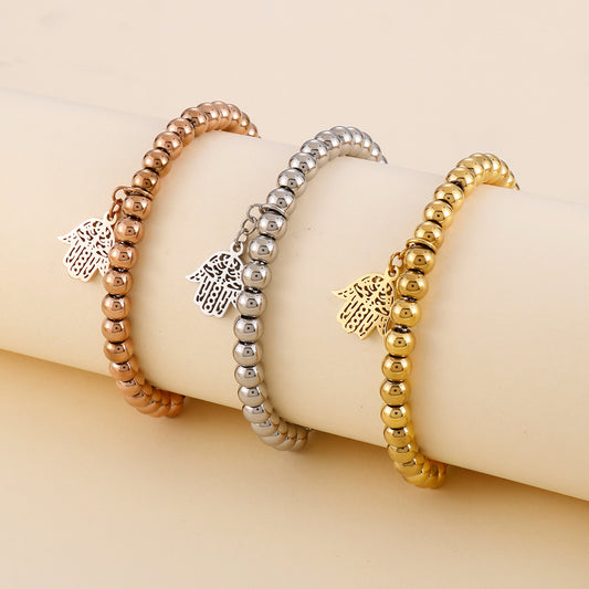 Elegant Palm Stainless Steel Beaded 18k Gold Plated Bracelets