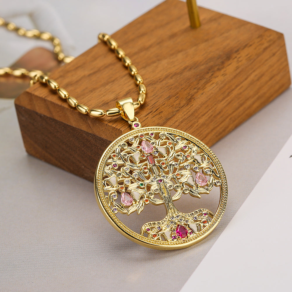 Modern Style Artistic Tree Heart Shape Copper 18k Gold Plated Zircon Pendant Necklace In Bulk