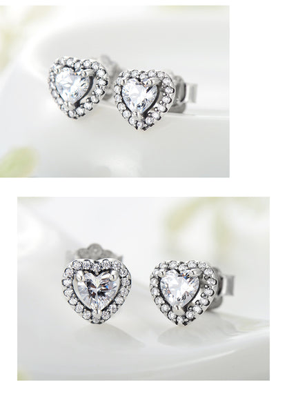 1 Pair Sweet Heart Shape Plating Three-dimensional Inlay Sterling Silver Zircon Ear Studs