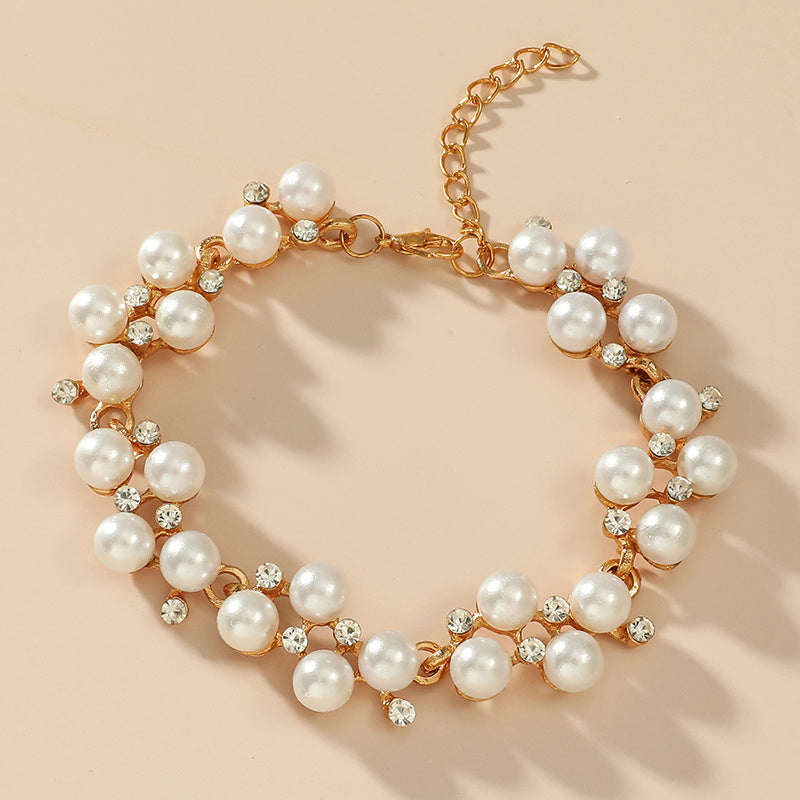 Elegant Sweet Round Artificial Pearls Rhinestones Alloy Wholesale Bracelets