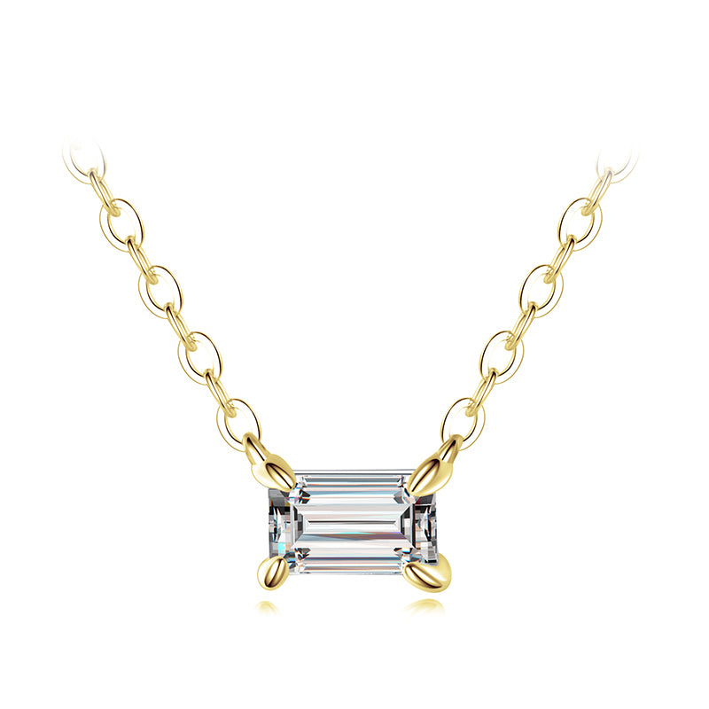 Ins Style Simple Style Rectangle Sterling Silver Plating Inlay Zircon 14k Gold Plated Rhodium Plated Necklace