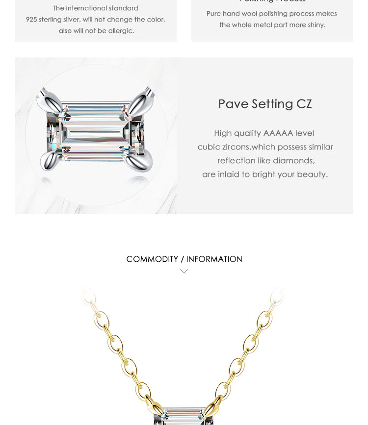 Ins Style Simple Style Rectangle Sterling Silver Plating Inlay Zircon 14k Gold Plated Rhodium Plated Necklace