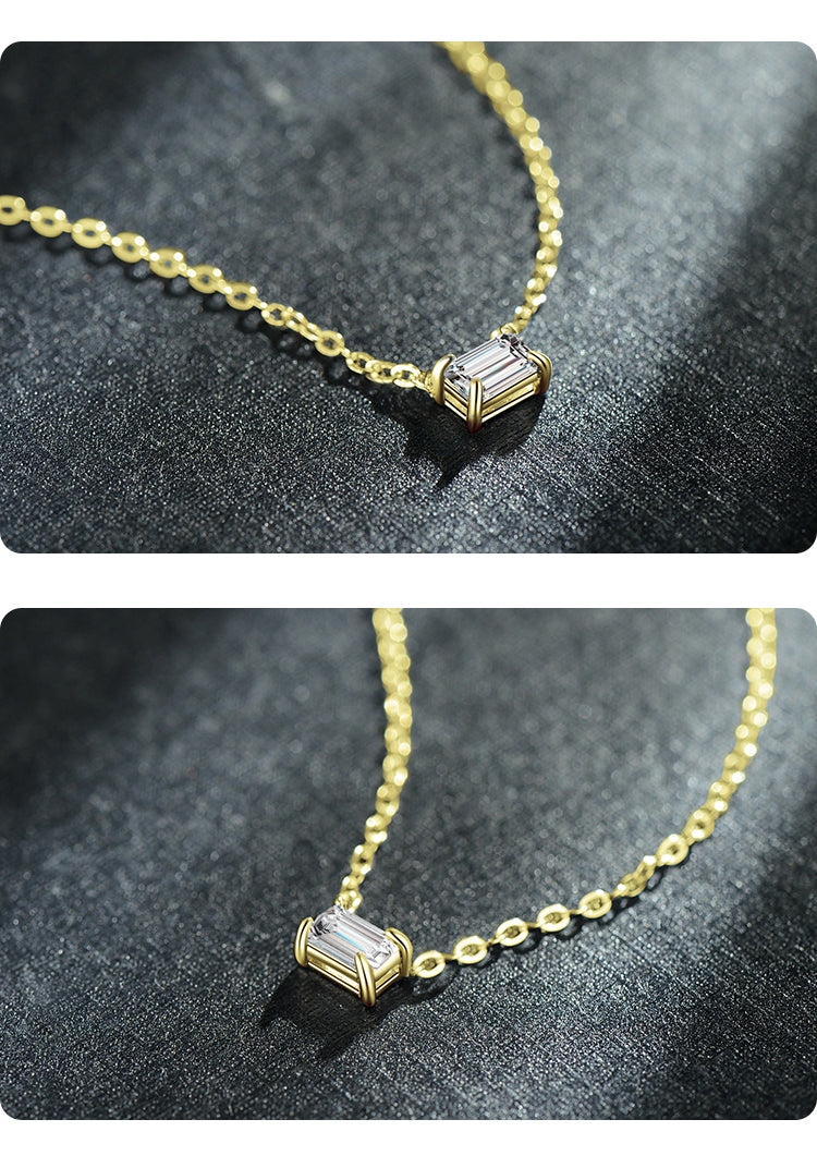 Ins Style Simple Style Rectangle Sterling Silver Plating Inlay Zircon 14k Gold Plated Rhodium Plated Necklace