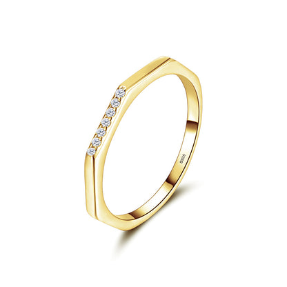 Simple Style Hexagon Sterling Silver Plating Inlay Zircon 14k Gold Plated Rose Gold Plated Rhodium Plated Rings