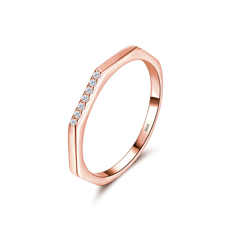 Simple Style Hexagon Sterling Silver Plating Inlay Zircon 14k Gold Plated Rose Gold Plated Rhodium Plated Rings