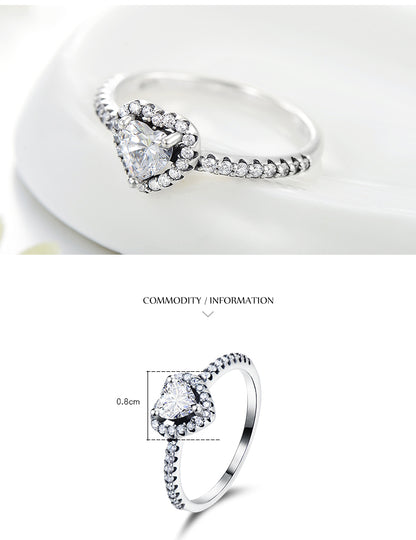 Elegant Heart Shape Sterling Silver Plating Inlay Zircon Rings