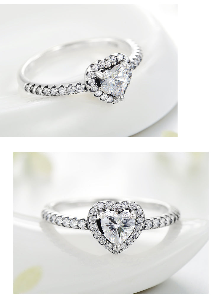 Elegant Heart Shape Sterling Silver Plating Inlay Zircon Rings