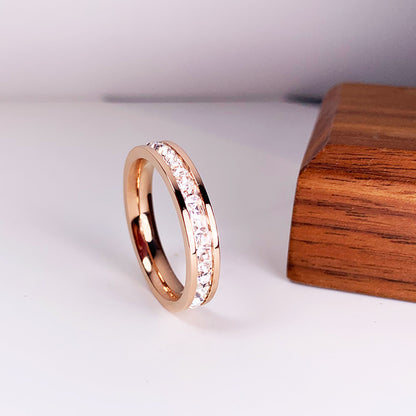 Simple Style Circle Titanium Steel Inlay Zircon Rings