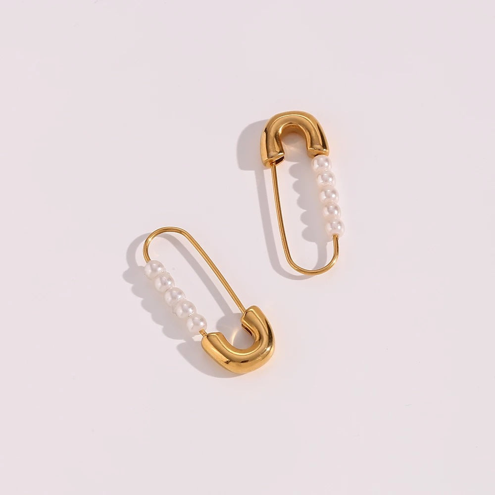 1 Pair Lady Paper Clip Imitation Pearl Titanium Steel Plating Earrings