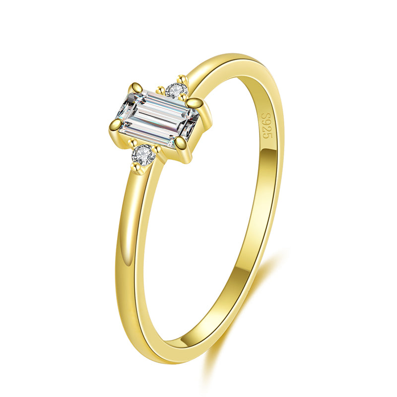 Shiny Rectangle Sterling Silver Plating Inlay Zircon 14k Gold Plated Rhodium Plated Rings