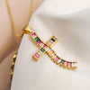 Hip-hop Cross Copper 18k Gold Plated Zircon Pendant Necklace In Bulk