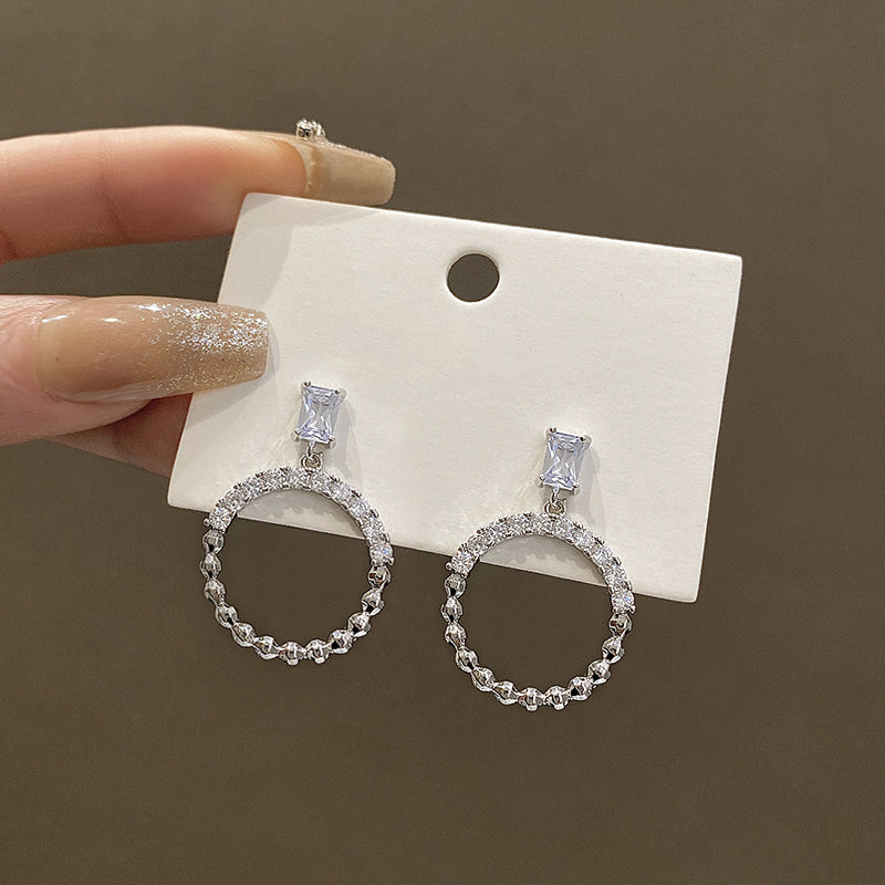 Ins Style Korean Style Circle Alloy Inlay Rhinestones Silver Plated Women's Drop Earrings