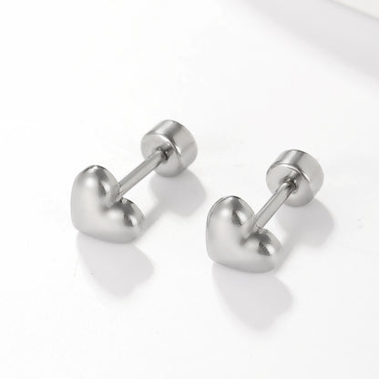 1 Pair Sweet Simple Style Heart Shape Stainless Steel Plating White Gold Plated Ear Studs