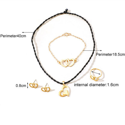 Luxurious Lady Shiny Heart Shape Copper Inlay Rhinestones Pearl Zircon 18k Gold Plated Women's Earrings Necklace