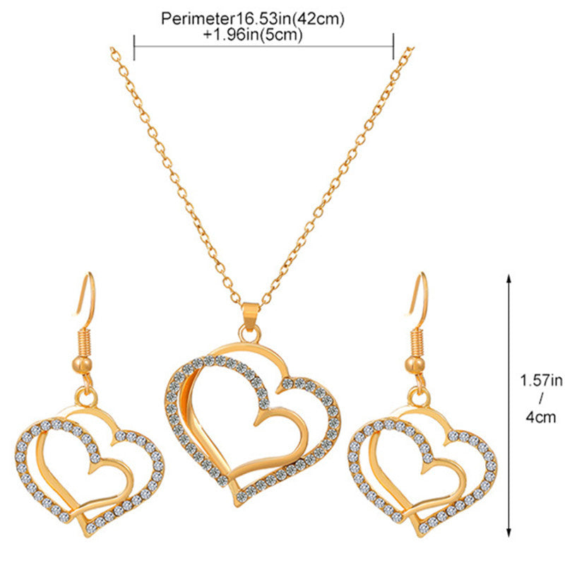 Luxurious Lady Shiny Heart Shape Copper Inlay Rhinestones Pearl Zircon 18k Gold Plated Women's Earrings Necklace