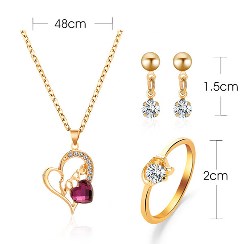 Luxurious Lady Shiny Heart Shape Copper Inlay Rhinestones Pearl Zircon 18k Gold Plated Women's Earrings Necklace