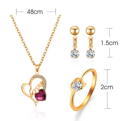 Luxurious Lady Shiny Heart Shape Copper Inlay Rhinestones Pearl Zircon 18k Gold Plated Women's Earrings Necklace